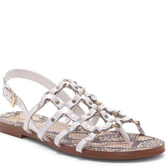 NEW Vince Camuto 8.5 Richintie Leather Cage Sandal Studded Silver Vacation - Picture 2 of 6